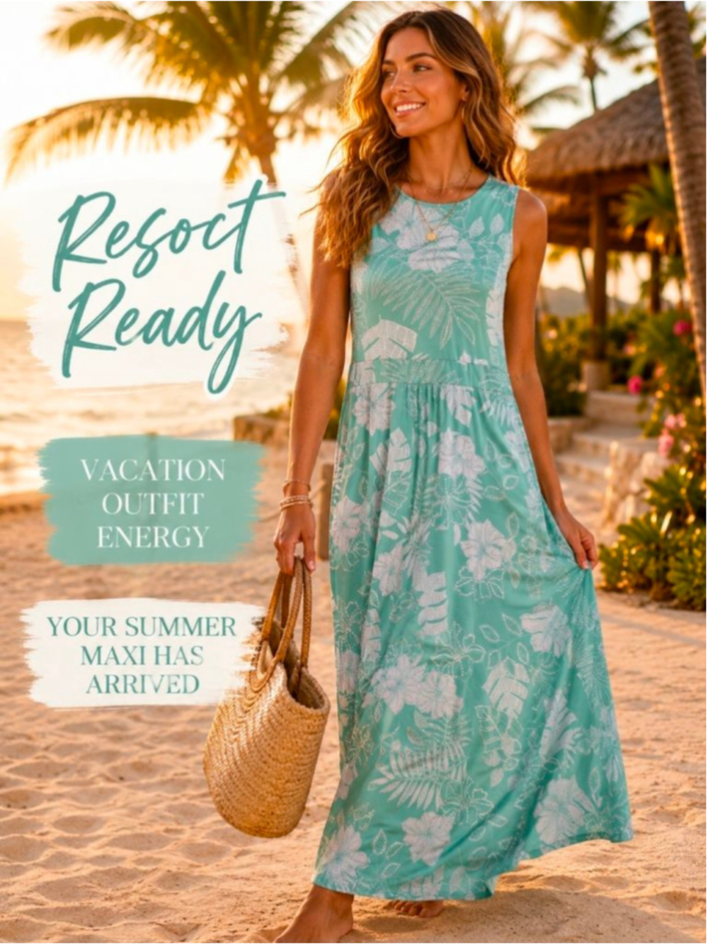 Ruby Rd Mint Tropical Floral Maxi Dress Sleeveless Resort Vacation Spring L